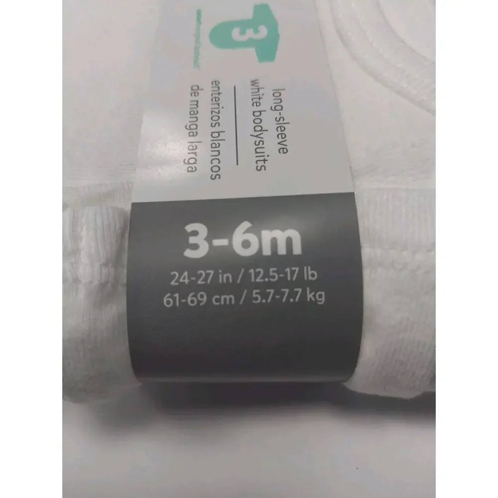 Carter's Child of Mine Baby 3-6 Months Long Sleeve White Bodysuit 3-Pack T Shirt